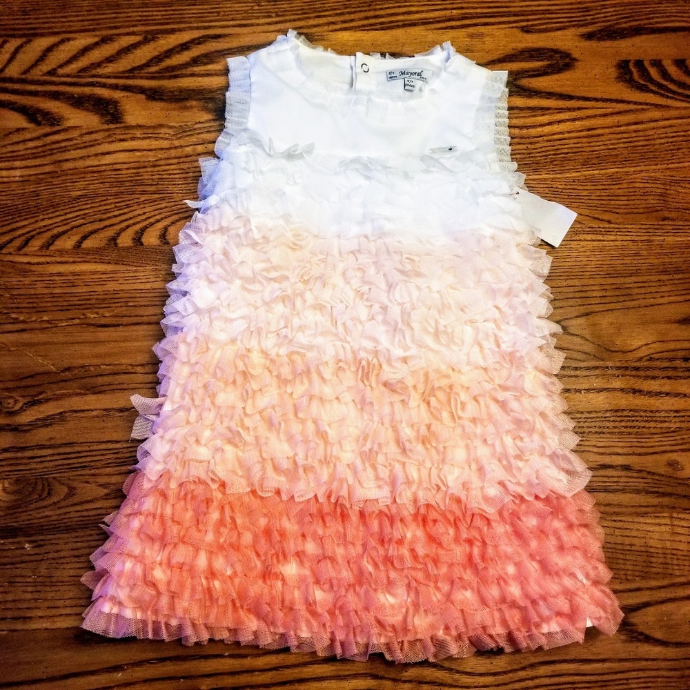 Ombre Coral Fluffy Tulle 4T Mayolar Dress
